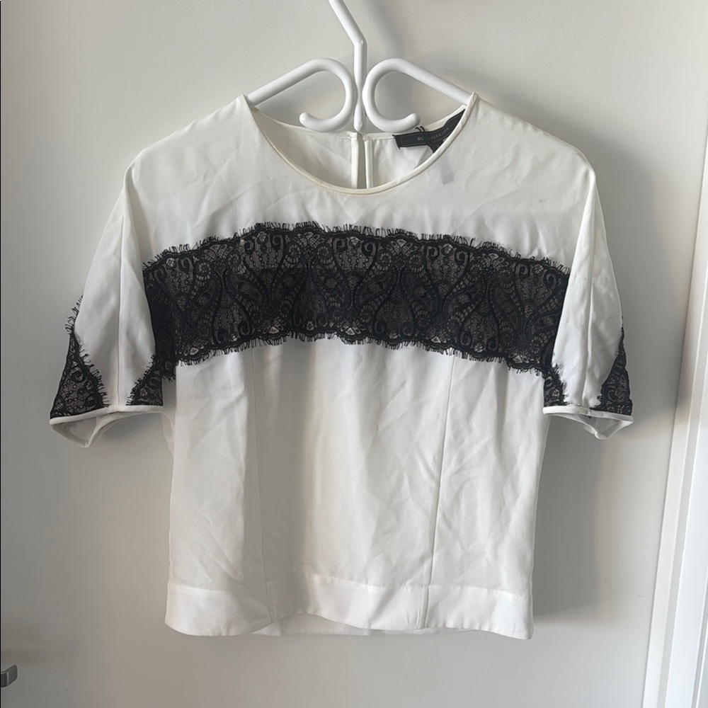 BCBG White and Black Embellished Crop Top
